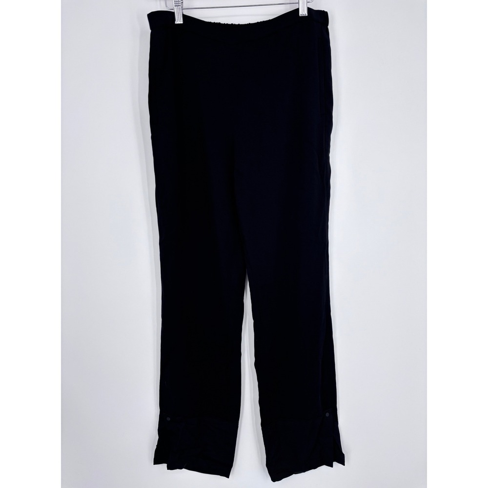 Theory Berkeley Pull On 2.0 Capitol Crepe Pants Womens L Black Snap Hem Trousers
